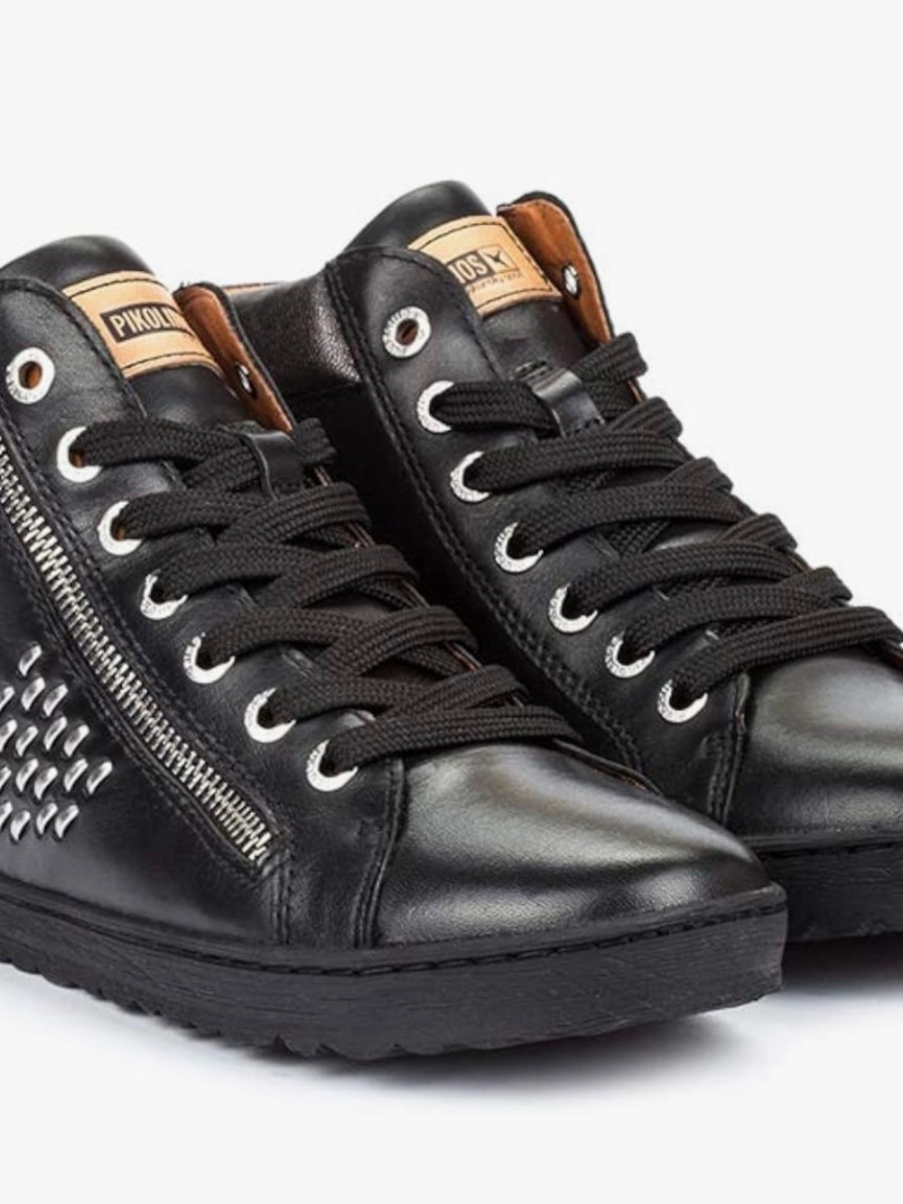 PIKOLINOS Black Leather High-Top Sneaker with Silver Accents $75